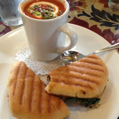 Creole Shrimp Panini with cup of house-made tomato soup C ST Bistro jacksonville, Oregon
